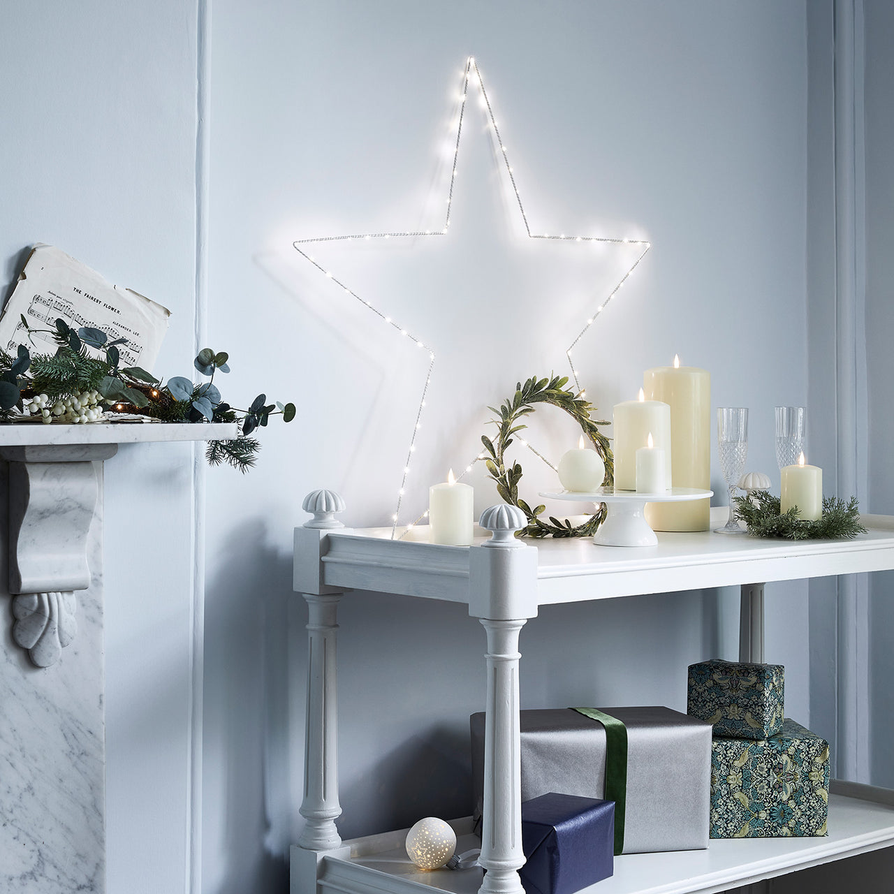 Couronne de Noël Pré-illuminée en Gui de 32 cm